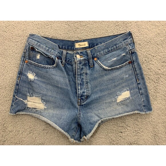 MadeWell Denim Blue Jean Distressed Cropped Daisy Dukes Short Shorts 5 Pockets - Picture 1 of 13